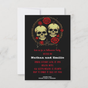Red Rose Gothic schedel Halloween Party Uitnodigin Kaart