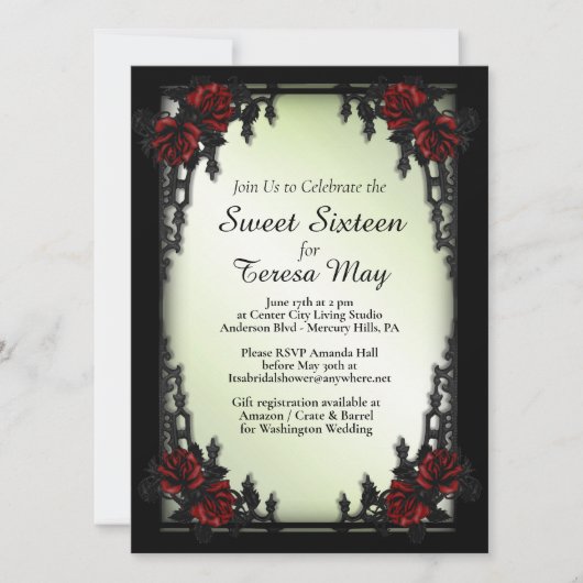 Red Rose Gothic Sweet Sixteen Iron Gate Kaart (Voorkant)