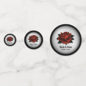 Red Rose Gothic Wedding Name and Date Confetti (Voorkanten)