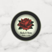 Red Rose Gothic Wedding Names and Date Green Confetti (Kleine voorkant)