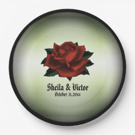 Red Rose Gothic Wedding Names and Date Green Papieren Bordje
