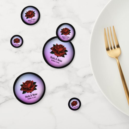 Red Rose Gothic Wedding Names and Date Paars Confetti (Groep)