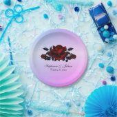 Red Rose Gothic Wedding Names and Date Paars Papieren Bordje (Feest)