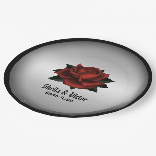 Red Rose Gothic Wedding Names and Date Paper Bord (Gekanteld)