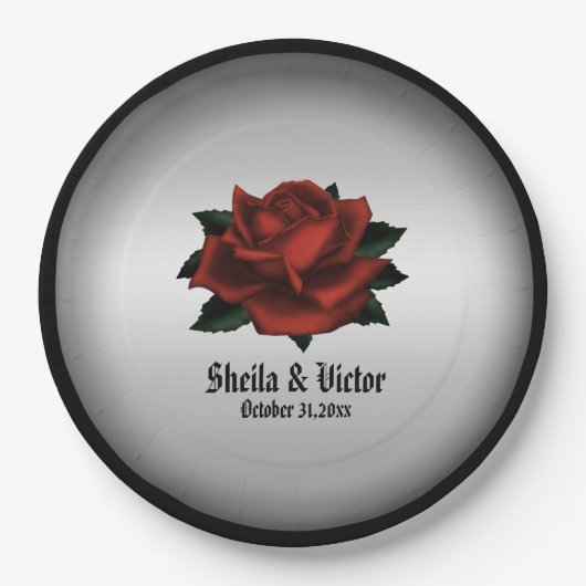 Red Rose Gothic Wedding Names and Date Paper Bord (Voorkant)