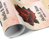 Red Rose Gothic Wedding Names and Date Peach Cadeaupapier (Rol Hoek)