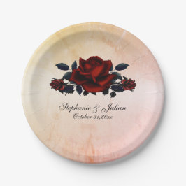 Red Rose Gothic Wedding Names and Date Peach Papieren Bordje