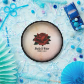 Red Rose Gothic Wedding Names and Date Peach Papieren Bordje (Feest)