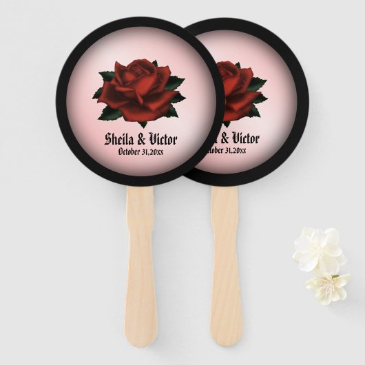 Red Rose Gothic Wedding Personal Handwaaier (Voorkant en achterkant)