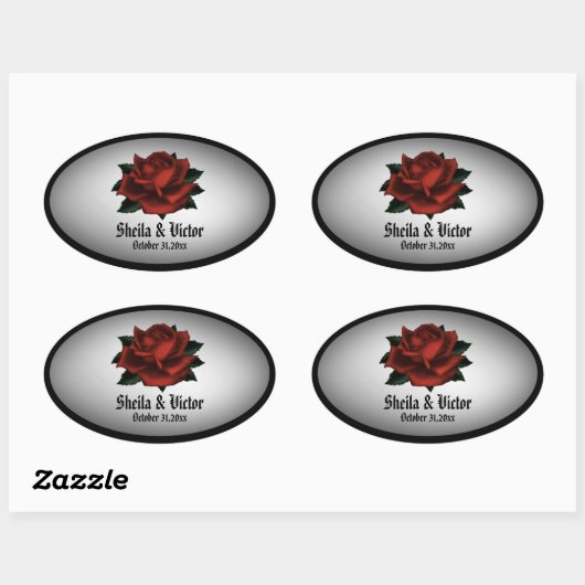 Red Rose Gothic Wedding Personal Oval Sticker (Vel)