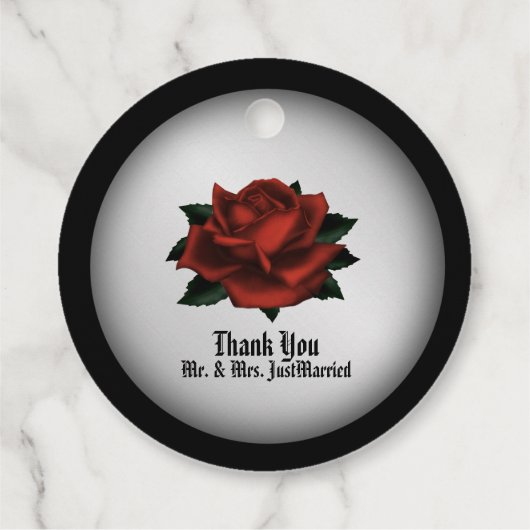 Red Rose Gothic Wedding Personalize Bedankjes Labels (Achterkant)