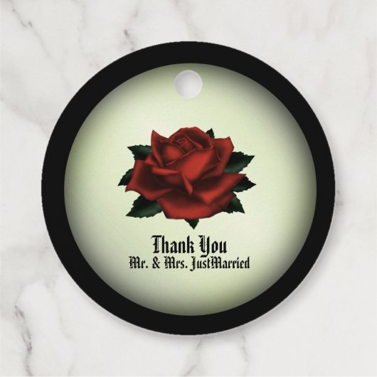 Red Rose Gothic Wedding Personalized Green Bedankjes Labels (Achterkant)