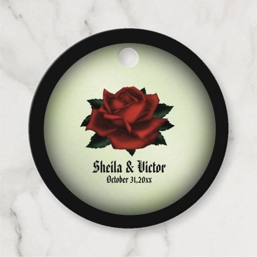 Red Rose Gothic Wedding Personalized Green Bedankjes Labels (Voorkant)