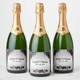 Red Rose Gothic Wedding Personalized Iron Gate Sparkling Wijnetiket
