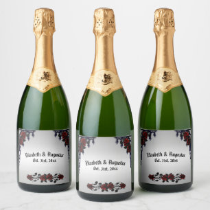 Red Rose Gothic Wedding Personalized Iron Gate Sparkling Wijnetiket