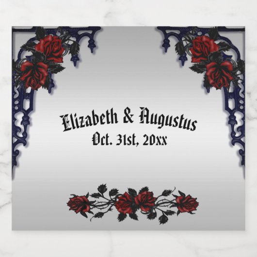 Red Rose Gothic Wedding Personalized Iron Gate Sparkling Wijnetiket (Enkel label)