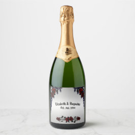 Red Rose Gothic Wedding Personalized Iron Gate Sparkling Wijnetiket