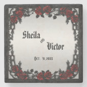 Red Rose Gothic Wedding Personalized Iron Gate Stenen Onderzetter (Voorkant)