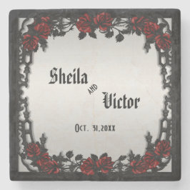 Red Rose Gothic Wedding Personalized Iron Gate Stenen Onderzetter