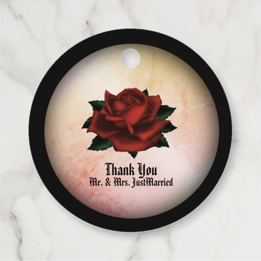 Red Rose Gothic Wedding Personalized Peach Bedankjes Labels (Achterkant)