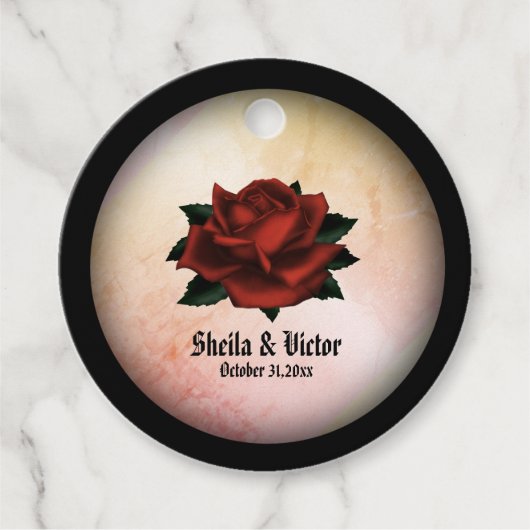 Red Rose Gothic Wedding Personalized Peach Bedankjes Labels (Voorkant)
