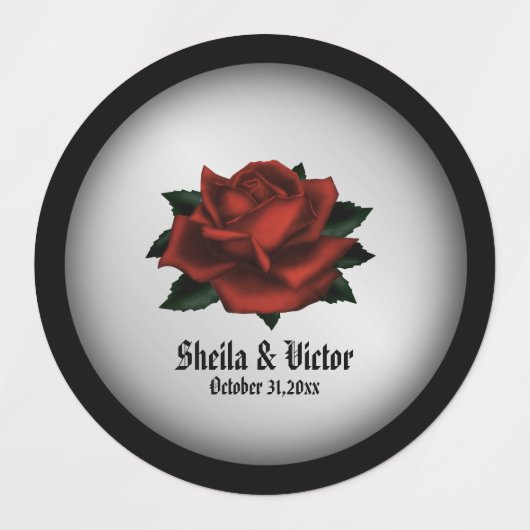 Red Rose Gothic Wedding Personalized Peach Labels (Design 2)