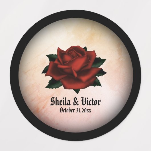 Red Rose Gothic Wedding Personalized Peach Labels (Design 1)