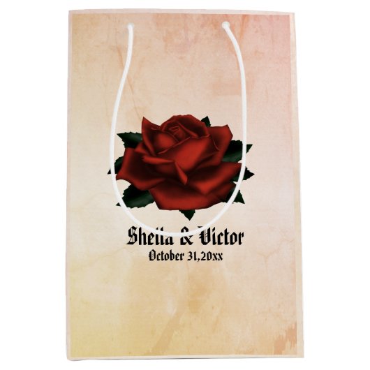 Red Rose Gothic Wedding Personalized Peach Medium Cadeauzakje (Voorkant)
