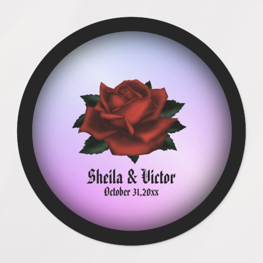 Red Rose Gothic Wedding Persoonlijk Paars Labels (Design 1)