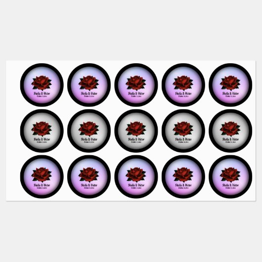 Red Rose Gothic Wedding Persoonlijk Paars Labels (Vel)
