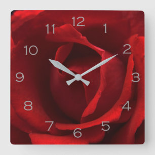Red Rose Gray Numbers wc Vierkante Klok