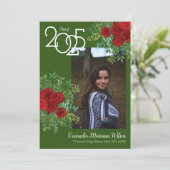 Red Rose Green Foto Afstuderen Aankondiging (Staand voorkant)