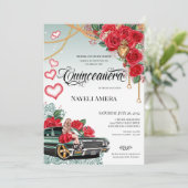 Red Rose Green Lowrider Mexicana Chola Quinceañera Kaart (Staand voorkant)