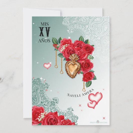 Red Rose Green Lowrider Mexicana Chola Quinceañera Kaart (Achterkant)
