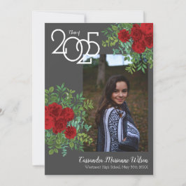 Red Rose Grey Foto Afstuderen Aankondiging