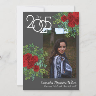 Red Rose Grey Foto Afstuderen Aankondiging