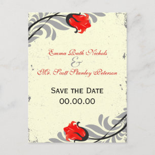 Red Rose Grunge Save the Date Briefkaart