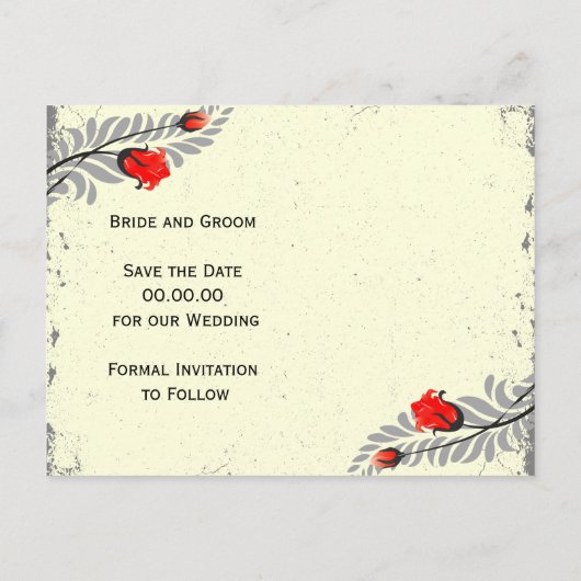  Red Rose Grunge Save the Date Briefkaart (Achterkant)