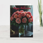 Red Rose Halloween Schedel Bloemen Kaart (Voorkant)