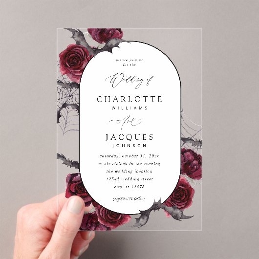 Red Rose Halloween vleermuizen bruiloft Acryl Uitnodigingen (Insitu (Draagbaar))