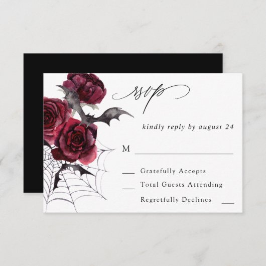 Red Rose Halloween vleermuizen op maaltijd RSVP (Voorkant / Achterkant)