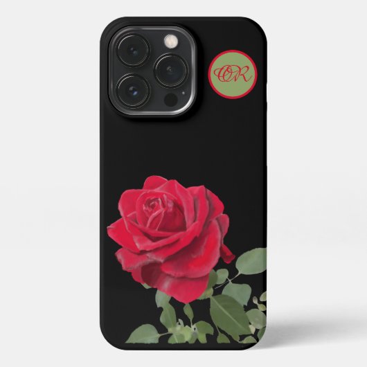 Red Rose - Handgeschilderd - monogram iPhone Hoesje (Achterkant)