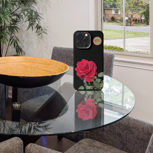 Red Rose - Handgeschilderd - monogram iPhone Hoesje