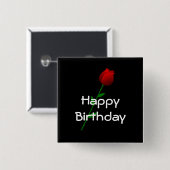 Red Rose "Happy Birthday" Vierkante Button 5,1 Cm (Voorkant /achterkant)