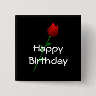 Red Rose "Happy Birthday" Vierkante Button 5,1 Cm