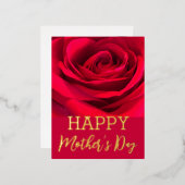 Red Rose Happy Moederdag Echte Goud Folie Feestdagen Briefkaart (Voorkant / Achterkant)