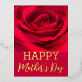 Red Rose Happy Moederdag Echte Goud Folie Feestdagen Briefkaart (Voorkant)