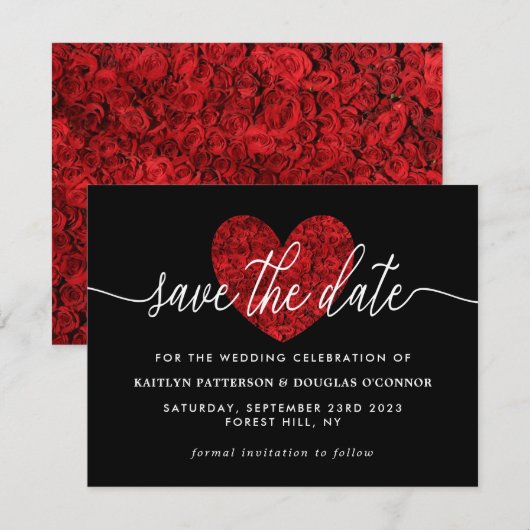 Red Rose Heart bespaart de datum-sluitingskaart Informatiekaartje (Voorkant / Achterkant)