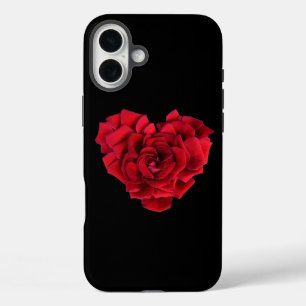 Red Rose Heart Black iPhone 16 Plus Hoesje