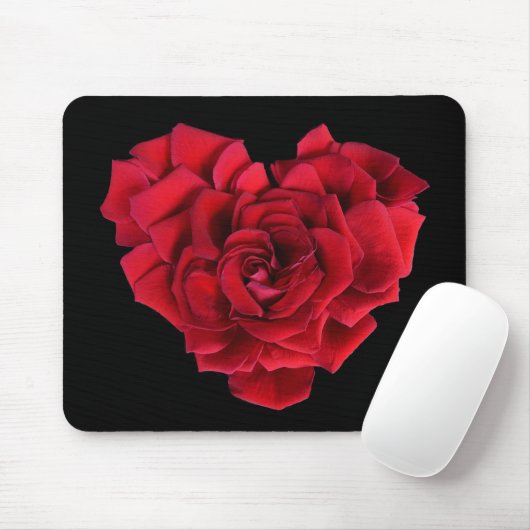 Red Rose Heart Black Muismat (Met muis)